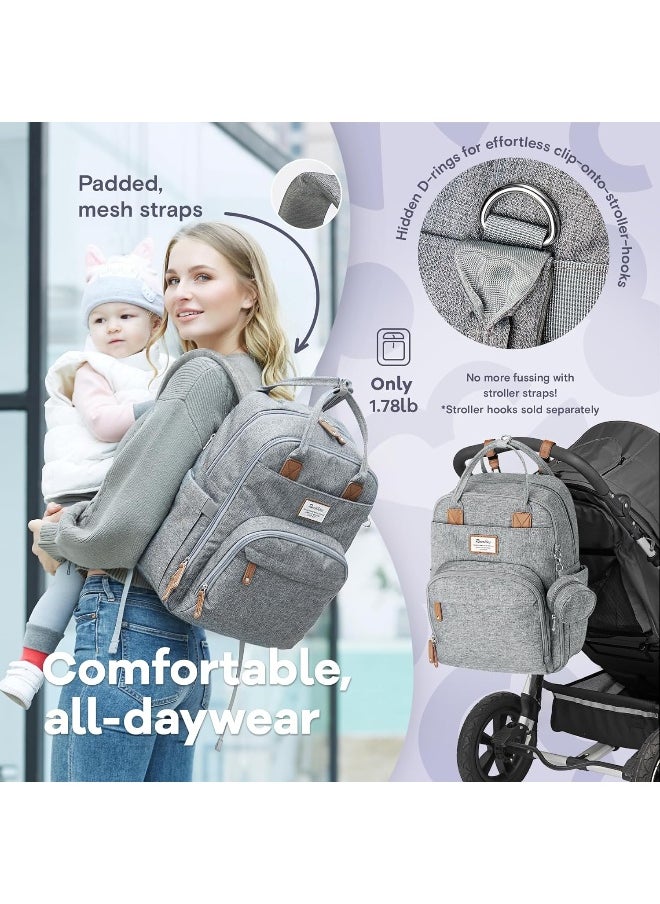 RUVALINO Diaper Bag Backpack, Multifunction Travel Back Pack Maternity Baby Changing Bags, Large Capacity, Waterproof and Stylish, Gray