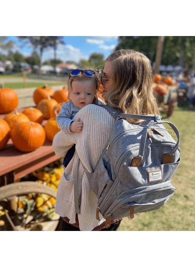 RUVALINO Diaper Bag Backpack, Multifunction Travel Back Pack Maternity Baby Changing Bags, Large Capacity, Waterproof and Stylish, Gray