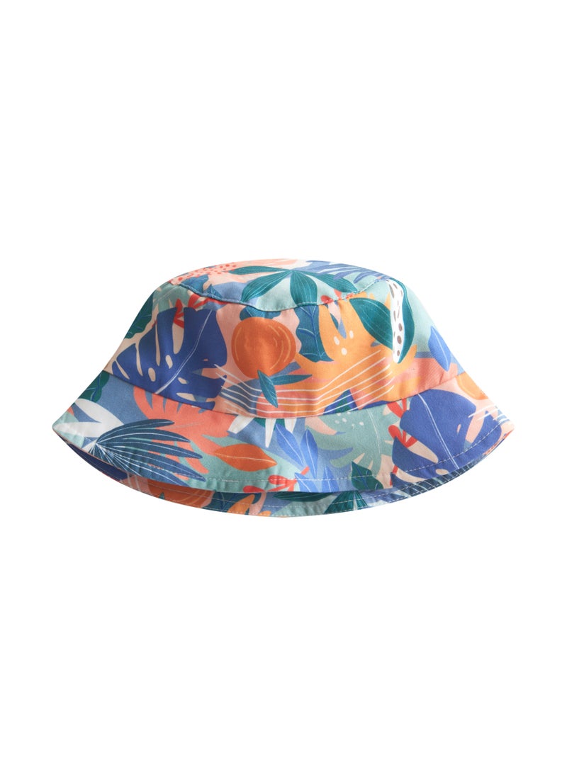 Wide-Brimmed Panama Hat with Tropical Print - Lightweight, Soft Cotton Satin, Breathable, Wrinkle-Resistant, Comfortable for All-Day Wear