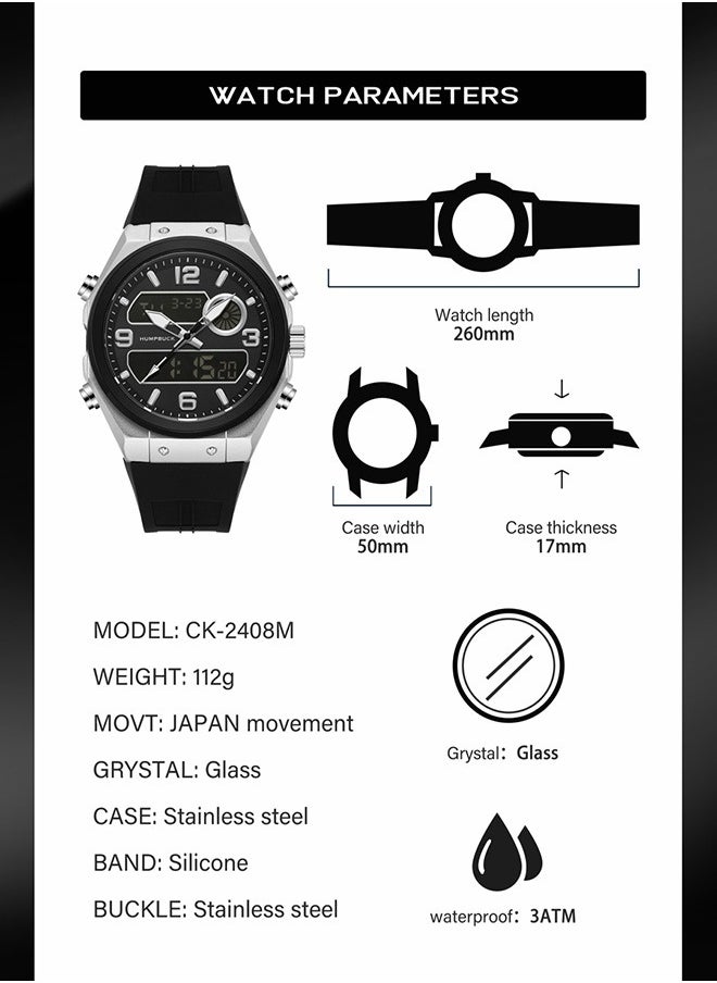 Men's Watch Stylish Silicon Strap Waterproof Wristwatch with Large Dial and Durable Design Ideal as Gift for Sports Enthusiasts