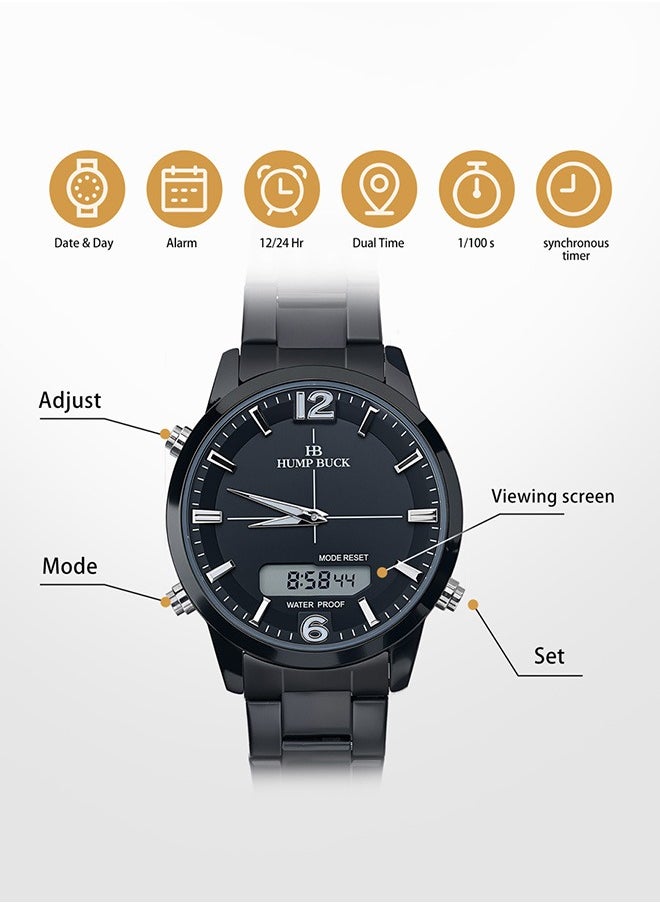 Waterproof Watches for Men with Dual Time and Digital Display Minimalist Style Watch for Men Multifunctional Sport Wristwatch