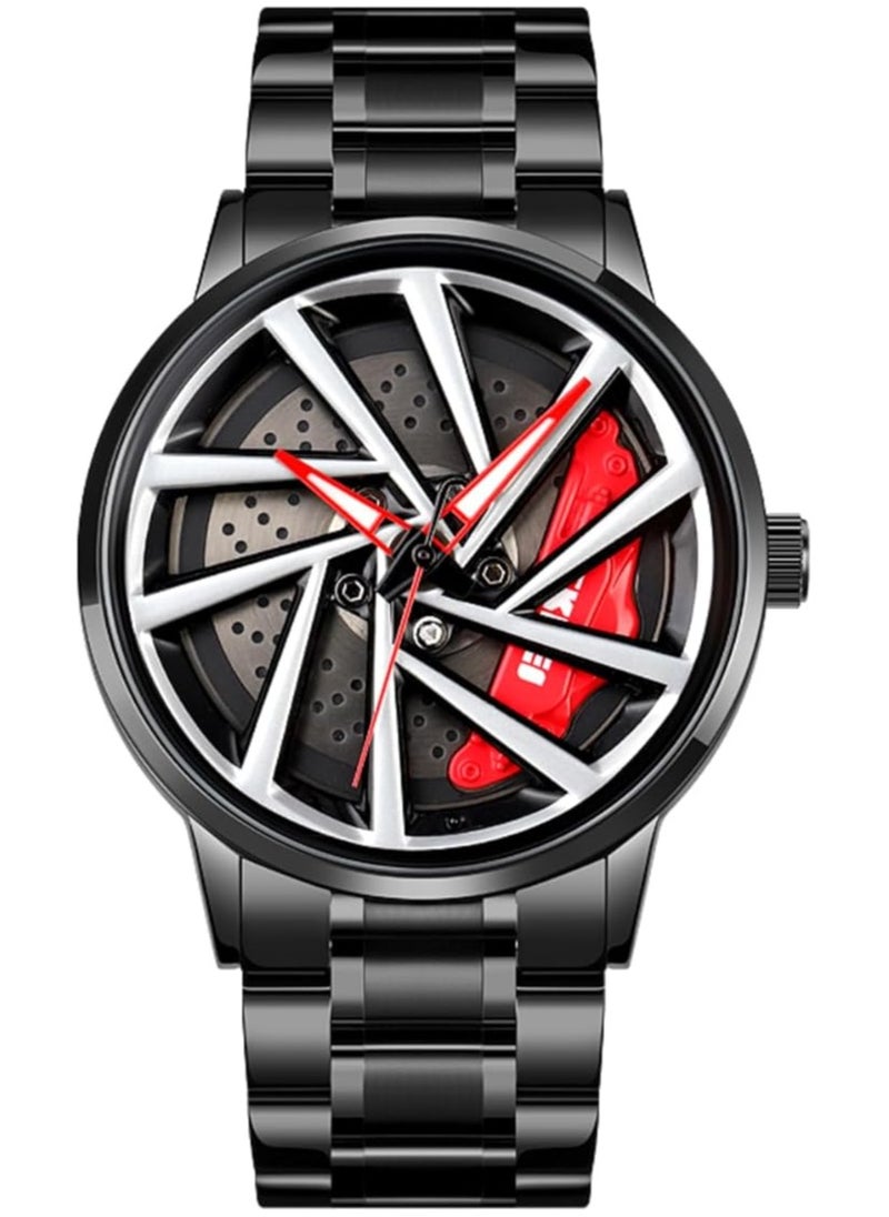 SKMEI Men's Sports Watch 3D Hollow Wheel Design Stainless Steel Watch Waterproof Car Wheel Rolling Spinning Dial Watch 1990C