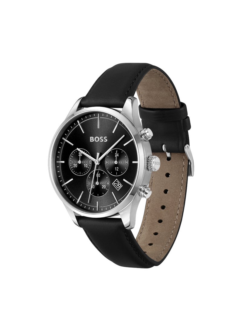 HUGO BOSS WATCH ROUND CHRONOGRAPH MEN'S BLACK CASE WATCH - 1514211