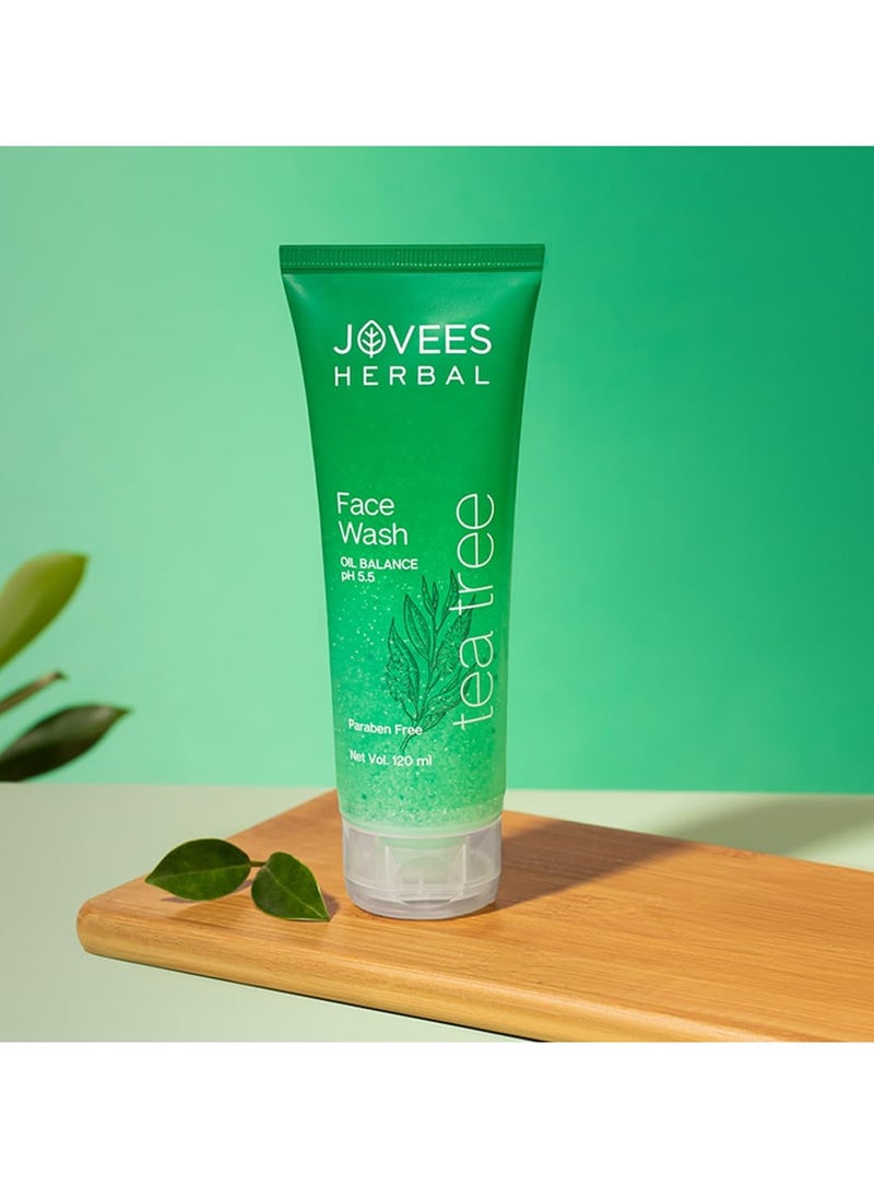 Jovees Herbal Tea Tree Oil Control Face Wash for Oily & Sensitive Skin | Paraben & Alcohol-Free, Controls Oil, Prevents Breakouts, Remove Dead Skin | Gentle Cleanser For All Skin Types - 120ml