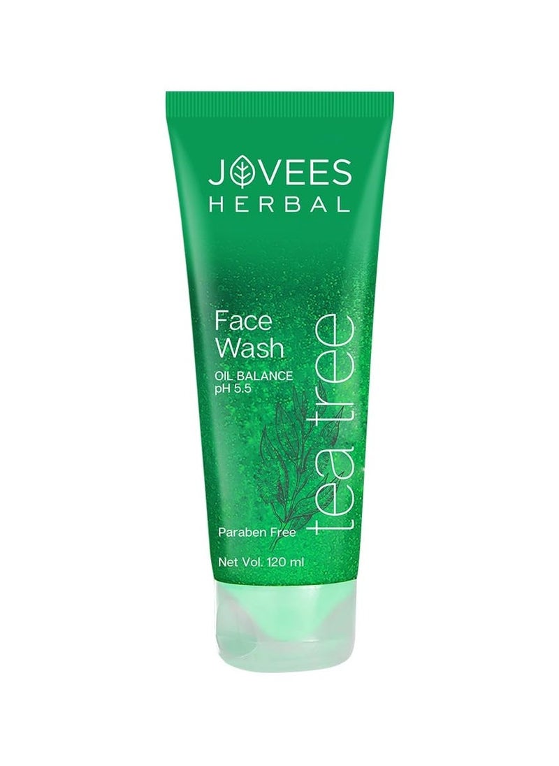 Jovees Herbal Tea Tree Oil Control Face Wash for Oily & Sensitive Skin | Paraben & Alcohol-Free, Controls Oil, Prevents Breakouts, Remove Dead Skin | Gentle Cleanser For All Skin Types - 120ml