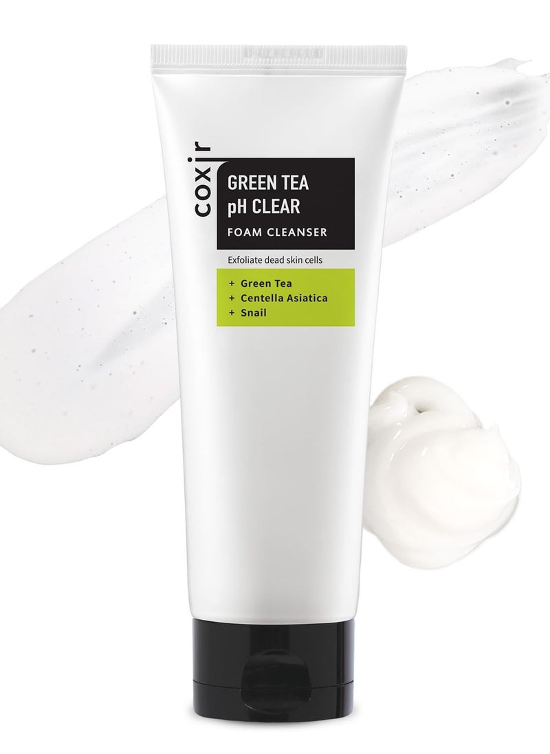 coxir GREENTEA PH CLEAR FOAM CLEANSER l Low pH Formula Facial Washes with Gentle Exfoliating l deep cleanses pores and remove dead skin cells on skin...