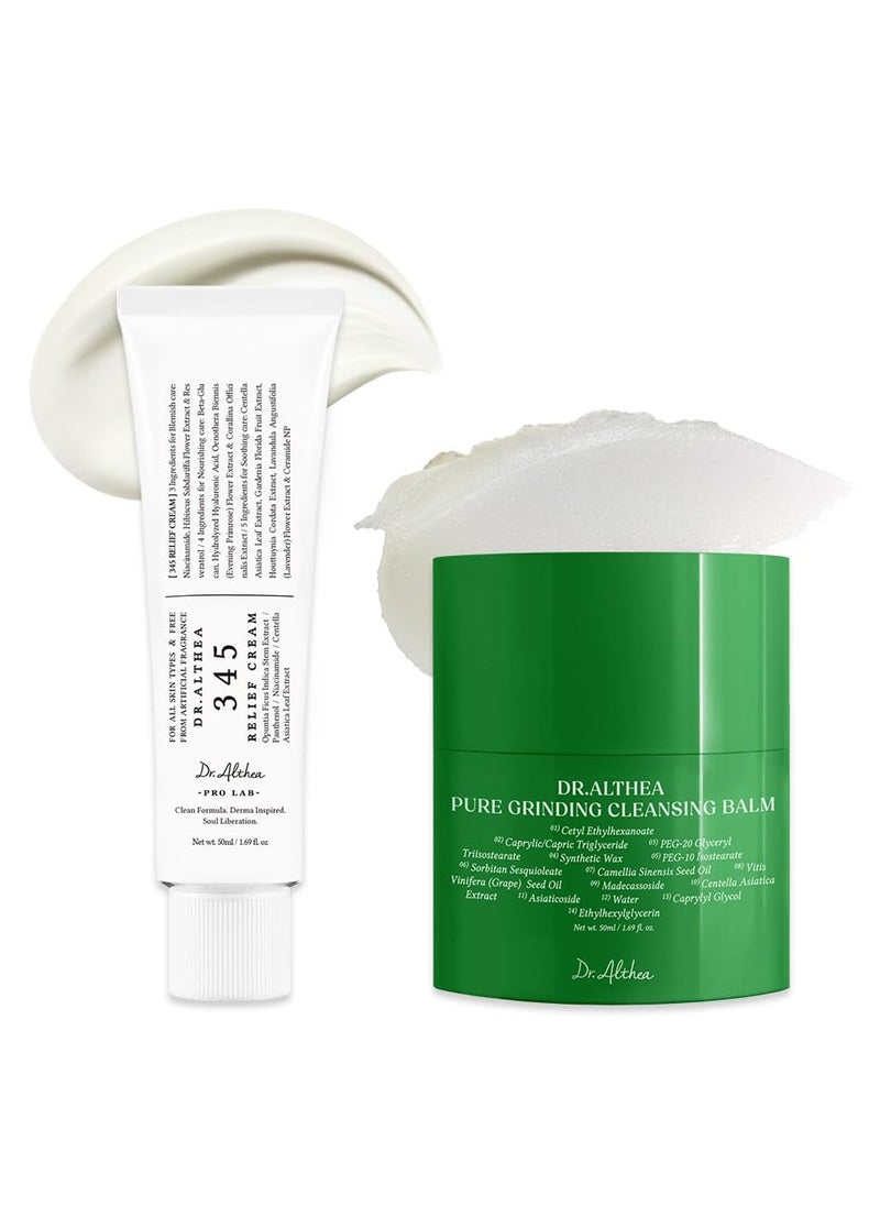 Dr.Althea Cleanser and Hydration Set (Grinding Cleansing Balm) | 345 Relief Cream & Pure Grinding Cleansing Balm | Soothing Recovery, Gentle Cleansing, For All Skin Types, Vegan, Korean Skincare