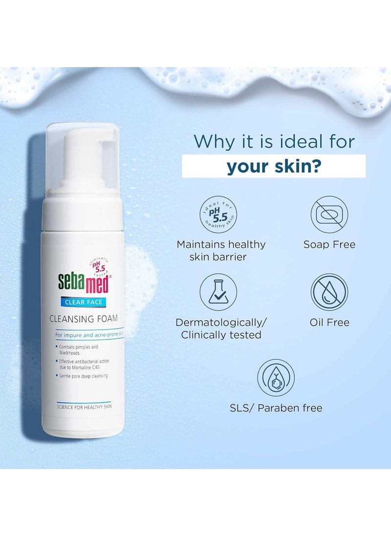 Clear Face Cleansing Foam pH 55 Combats Pimples Montaline C40 Deep Pore Cleansing Dermatologically Clinically Tested 150ml
