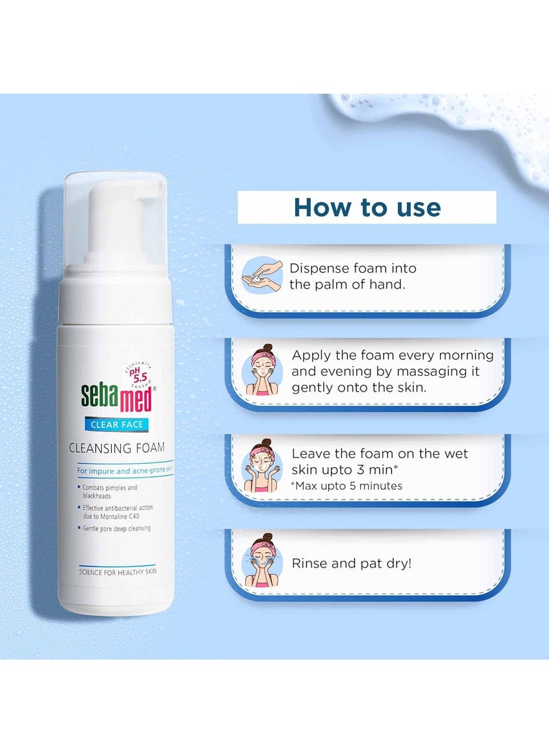 Clear Face Cleansing Foam pH 55 Combats Pimples Montaline C40 Deep Pore Cleansing Dermatologically Clinically Tested 150ml