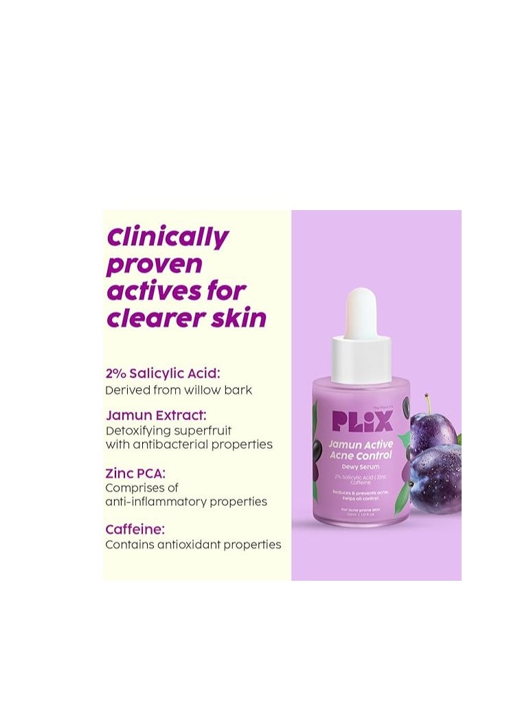 PLIX - THE PLANT FIX Jamun Face Wash and Active Acne Serum Combo(100ML + 30ML) For Active Acne & Oil Control, For Breakouts | Oily & Acne Prone Skin | Women & Men
