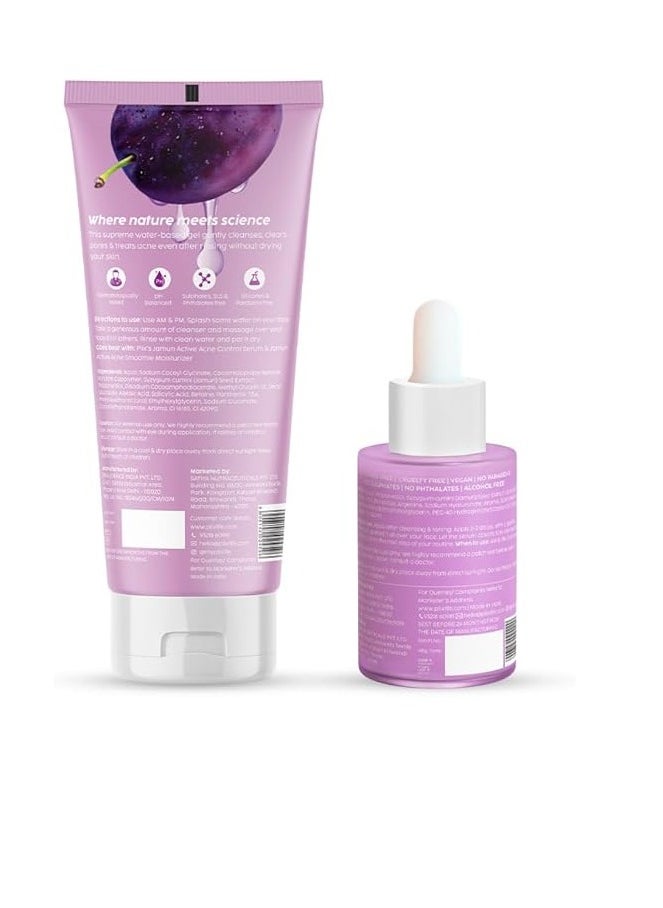PLIX - THE PLANT FIX Jamun Face Wash and Active Acne Serum Combo(100ML + 30ML) For Active Acne & Oil Control, For Breakouts | Oily & Acne Prone Skin | Women & Men