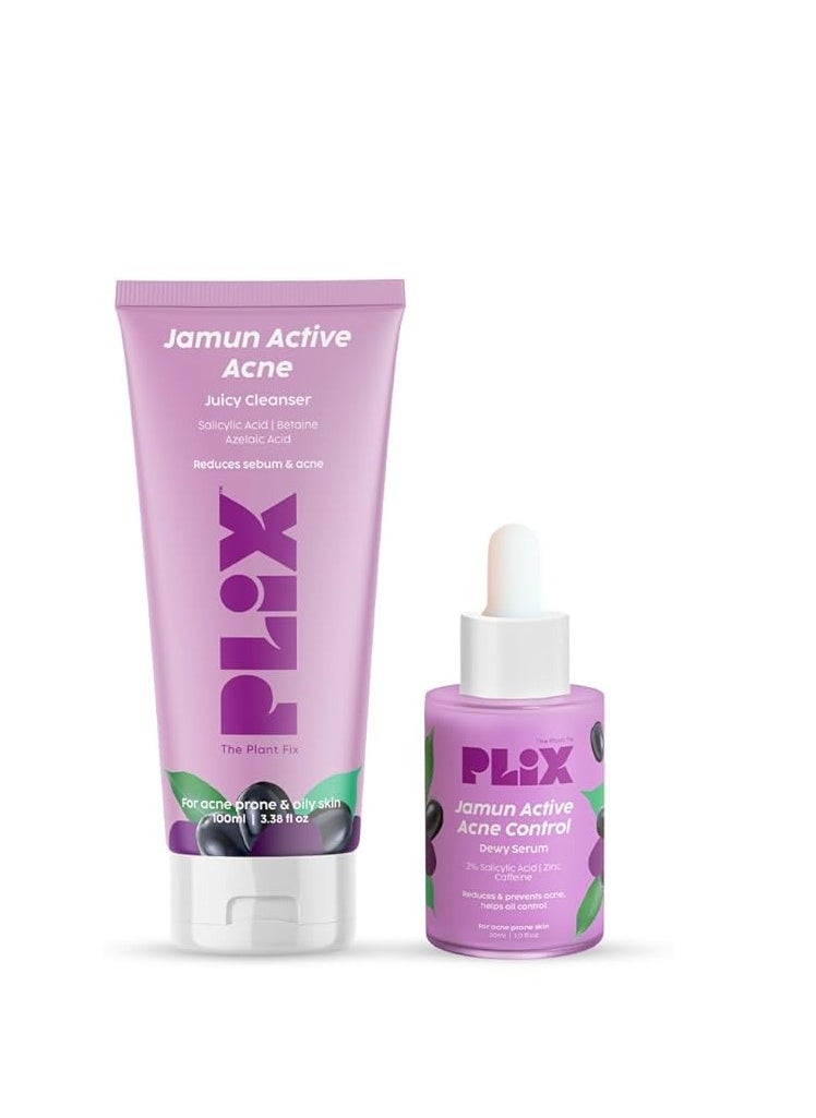 PLIX - THE PLANT FIX Jamun Face Wash and Active Acne Serum Combo(100ML + 30ML) For Active Acne & Oil Control, For Breakouts | Oily & Acne Prone Skin | Women & Men