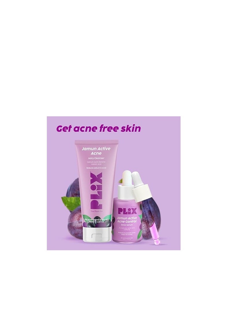 PLIX - THE PLANT FIX Jamun Face Wash and Active Acne Serum Combo(100ML + 30ML) For Active Acne & Oil Control, For Breakouts | Oily & Acne Prone Skin | Women & Men
