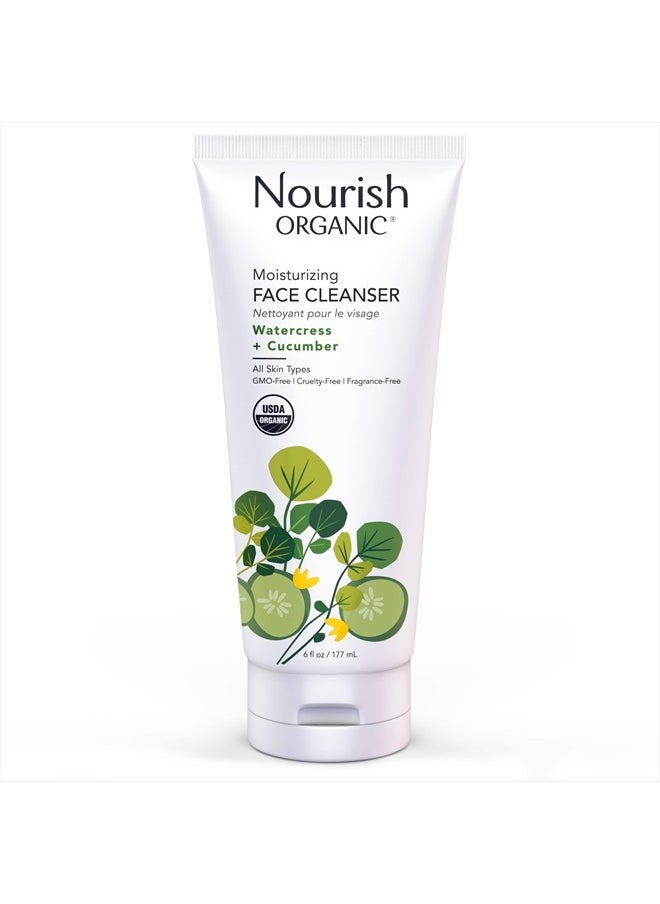 Moisturizing Face Cleanser for All Skin Types, Watercress + Cucumber Face Wash, Fragrance-Free (6 Oz) + Washable Cotton Round