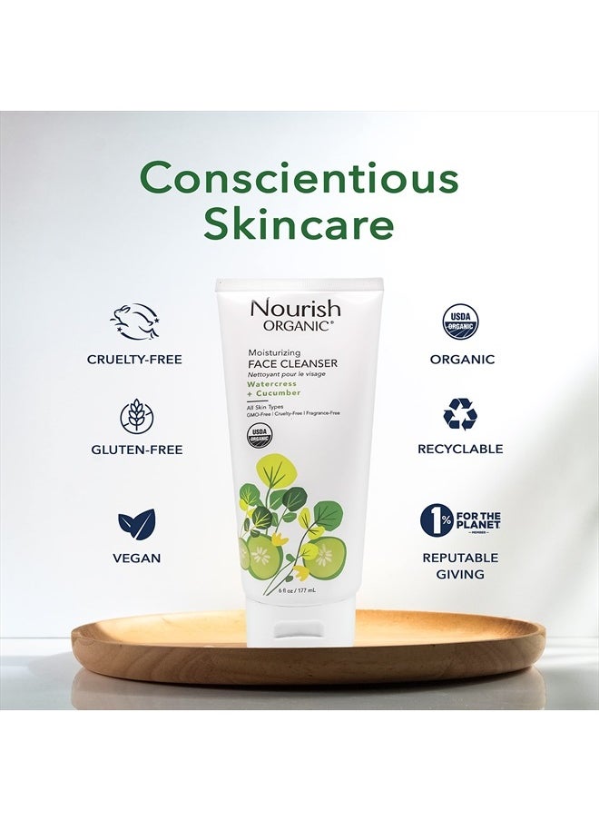 Moisturizing Face Cleanser for All Skin Types, Watercress + Cucumber Face Wash, Fragrance-Free (6 Oz) + Washable Cotton Round