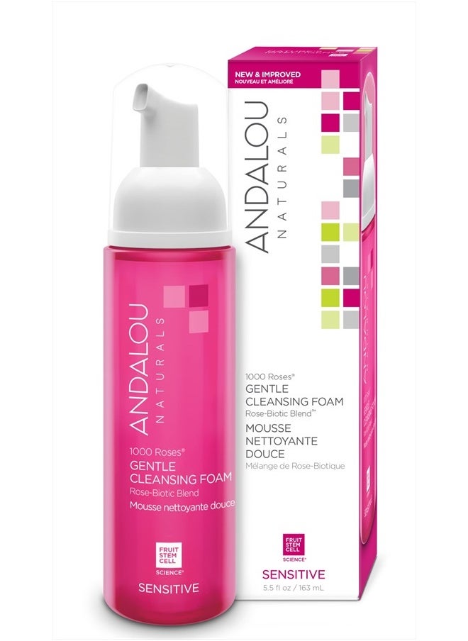 1000 ROSES Gentle Cleansing Foam Face Wash, Hydrating Foaming Facial Cleanser with Rosewater & Aloe for Women & Men, Non Toxic, Vegan