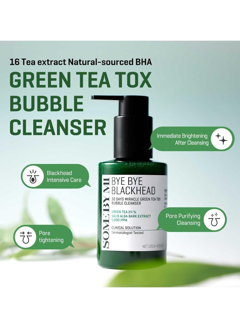 SOME BY MI Bye Bye Blackhead 30 Days Miracle Green Tea Tox Bubble Cleanser - 4.23 Oz, 120g - Korean Face Wash for Removing Blackhead - Daily Pore Minimizer for Face Skin Texture - Korean Skin Care 120grams