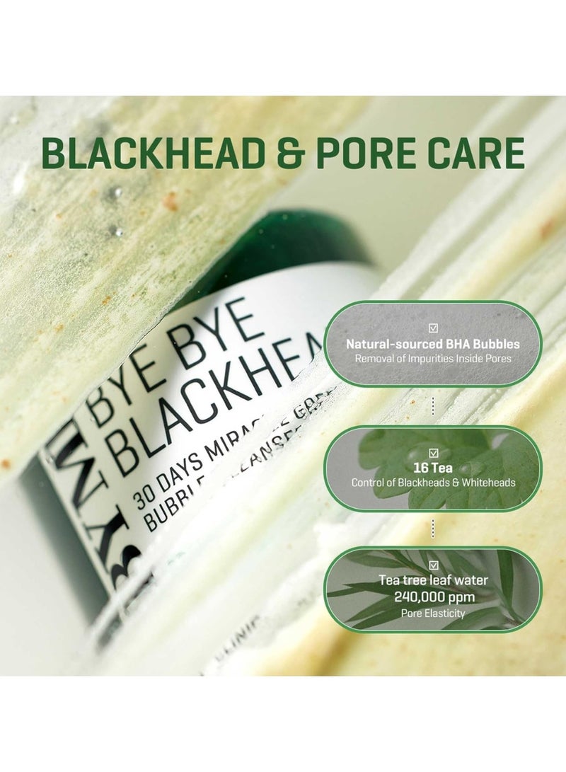 SOME BY MI Bye Bye Blackhead 30 Days Miracle Green Tea Tox Bubble Cleanser - 4.23 Oz, 120g - Korean Face Wash for Removing Blackhead - Daily Pore Minimizer for Face Skin Texture - Korean Skin Care 120grams