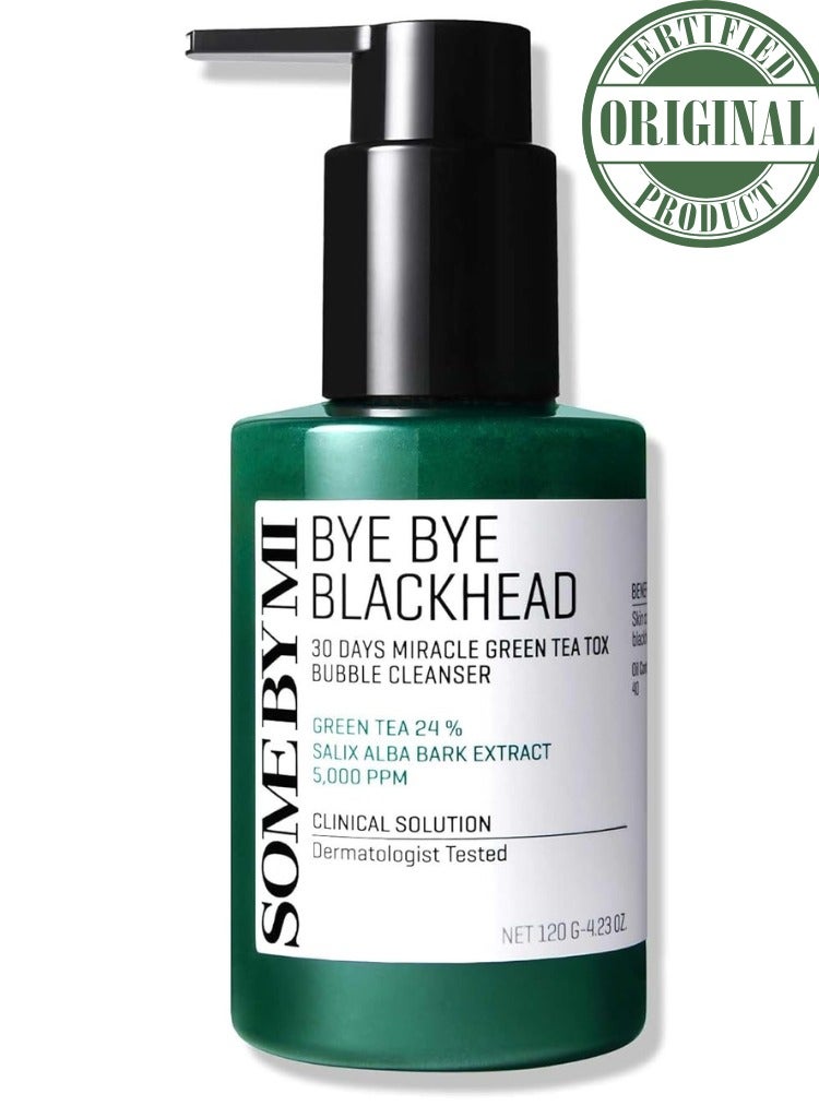 SOME BY MI Bye Bye Blackhead 30 Days Miracle Green Tea Tox Bubble Cleanser - 4.23 Oz, 120g - Korean Face Wash for Removing Blackhead - Daily Pore Minimizer for Face Skin Texture - Korean Skin Care 120grams