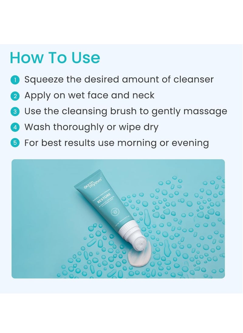 Earth Rhythm Restore Face Wash with Ceramide & Hyaluronic acid | Hydrates Skin, Clean Dirt & Makeup | for Dry Skin & Sensitive Skin | Men & Women - 100gm