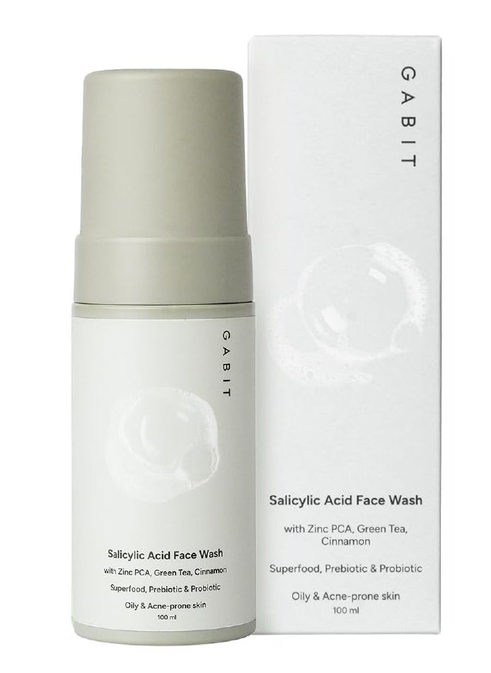 Gabit Salicylic Acid Face Wash for Oily, Acne Prone Skin | Deeply Cleanse Pores, Exfoliates & Non-drying | Green Tea, ProVitamin B5, Zinc PCA | For Men & Women | Free of Sulphates, Soap & Oil | 100 ml