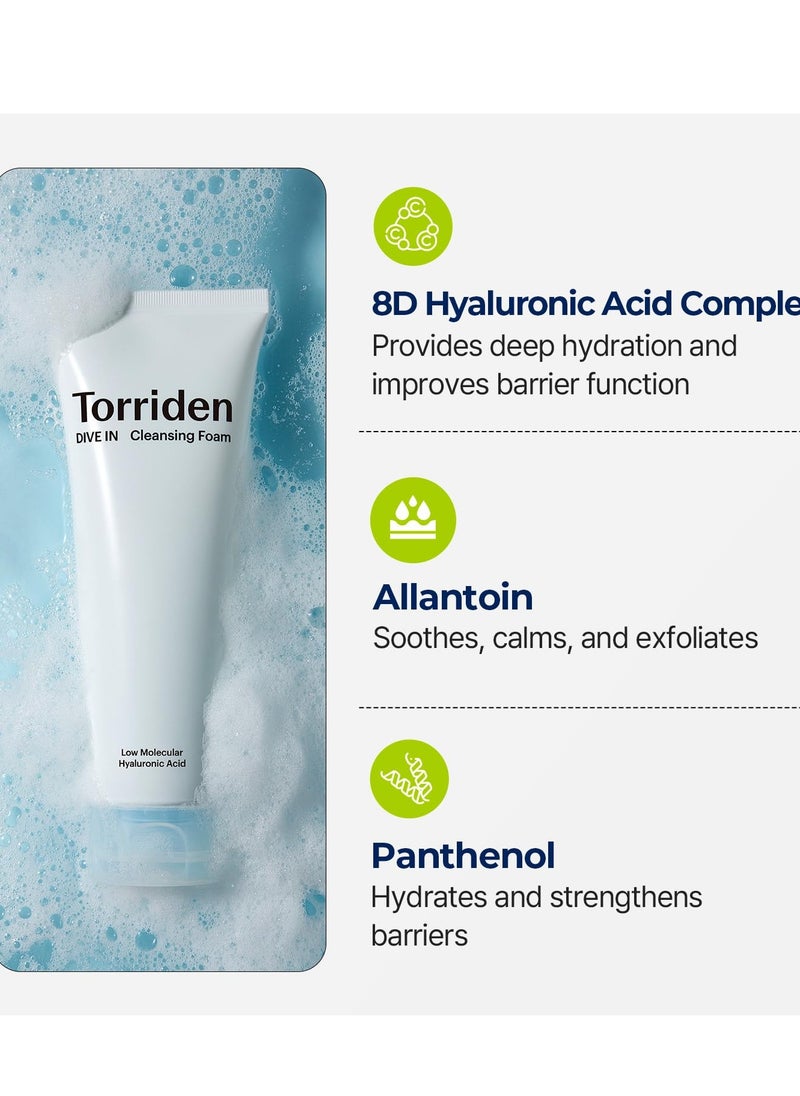 Torriden DIVE IN Cleansing Foam Face Wash 150ml (5.07 fl.oz.) | Hydrating Daily Facial Cleanser for All and Sensitive Skin | Hyaluronic Acid, Panthenol, Allantoin