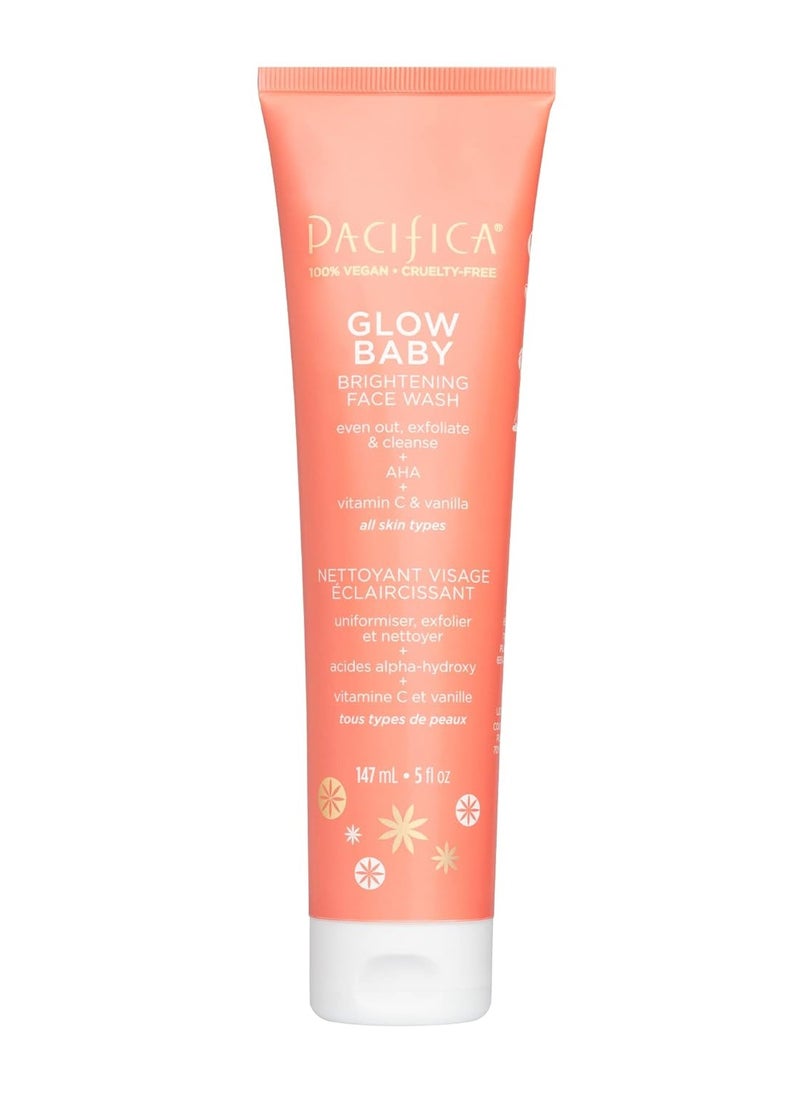 Pacifica Beauty Glow Daily Face Cleanser, Exfoliating, Vitamin C, AHA, Vanilla, For All Skin Types, Sulfate and Paraben Free, Vegan and Cruelty Free, 5 Oz