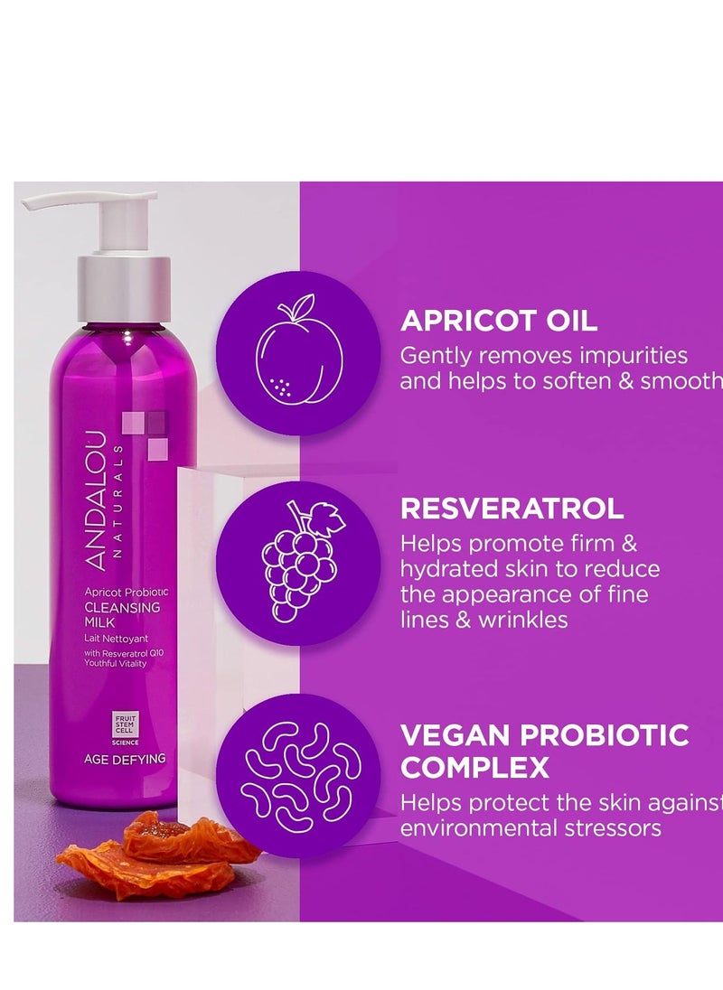 Andalou Naturals Probiotic Cleansing Milk, Apricot Facial Cleanser for Dry, Dehydrated Skin, Gentle Makeup Remover, Hydrating Anti Aging Face Wash, Cruelty Free, 6 Fl Oz