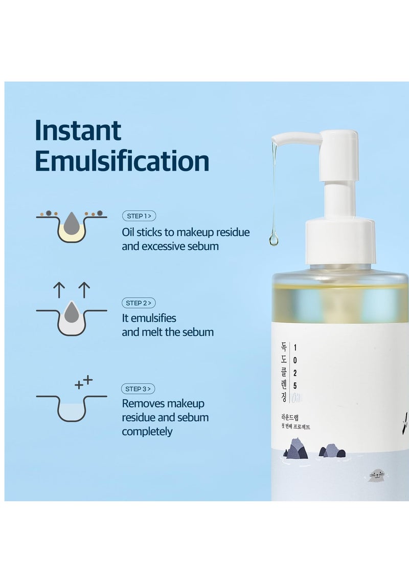 ROUND LAB 1025 Dokdo Cleansing Oil 6.76 Fl Oz, Lightweight Oil Cleanser for Face, Makeup Remover for Sensitive Skin, Blackhead and Pore Cleansing, Easy to Wash Off, No Oily Residue, Korean Skin Care