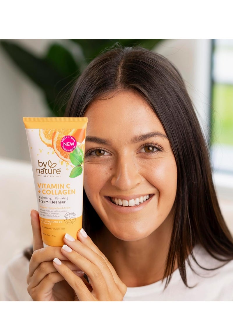 By Nature Face Cleanser- Brightening and Hydrating Cleanser Cream with Collagen + Vitamin C - Energize and Replenish Dull Skin + Remove Makeup and Surface Impurities - Gentle Face Cleanser for Women