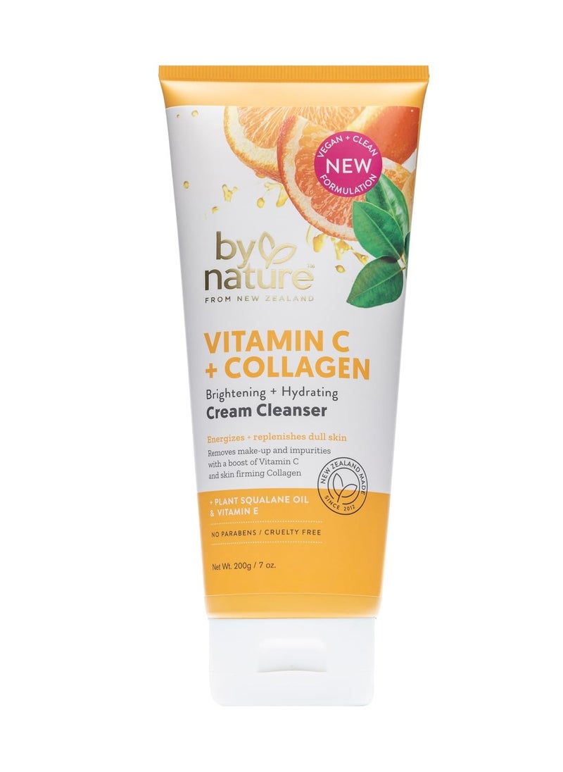 By Nature Face Cleanser- Brightening and Hydrating Cleanser Cream with Collagen + Vitamin C - Energize and Replenish Dull Skin + Remove Makeup and Surface Impurities - Gentle Face Cleanser for Women
