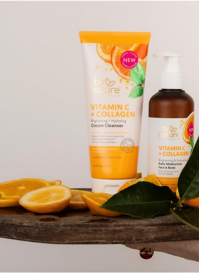 By Nature Face Cleanser- Brightening and Hydrating Cleanser Cream with Collagen + Vitamin C - Energize and Replenish Dull Skin + Remove Makeup and Surface Impurities - Gentle Face Cleanser for Women