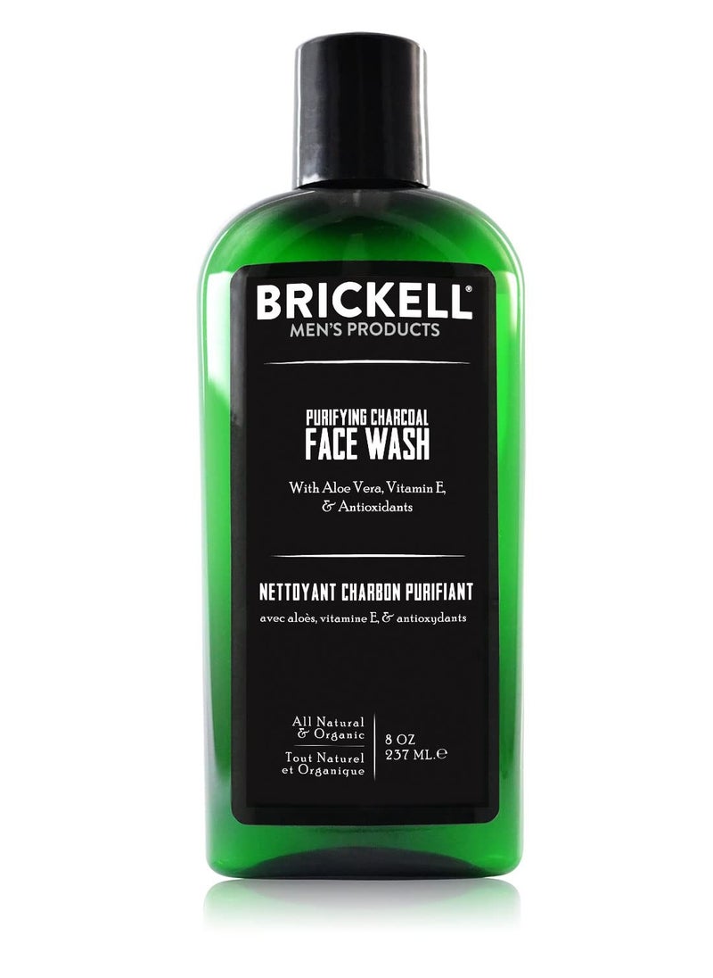 Brickell Men's Purifying Charcoal Face Wash for Men, Natural and Organic Daily Facial Cleanser, 8 Ounce, Scented