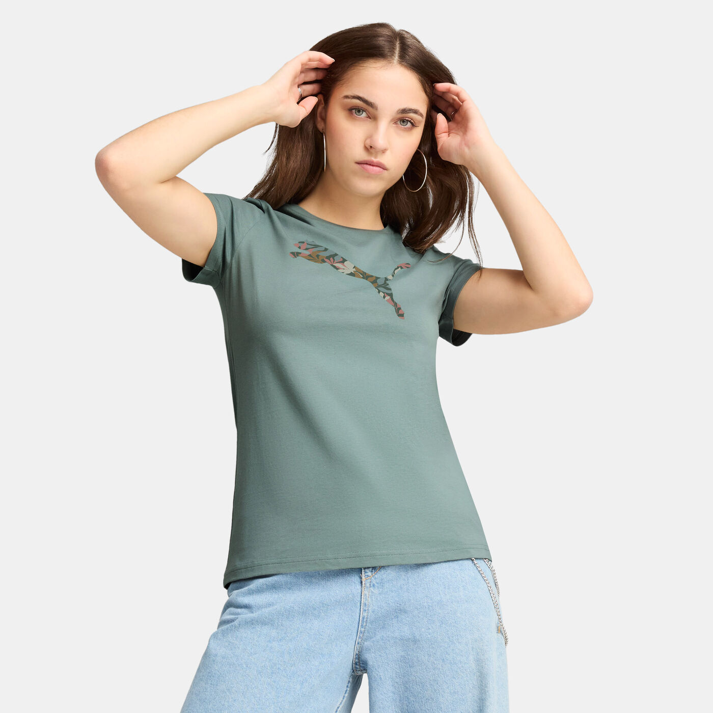 Women's Graphics Floral Cat Logo T-Shirt