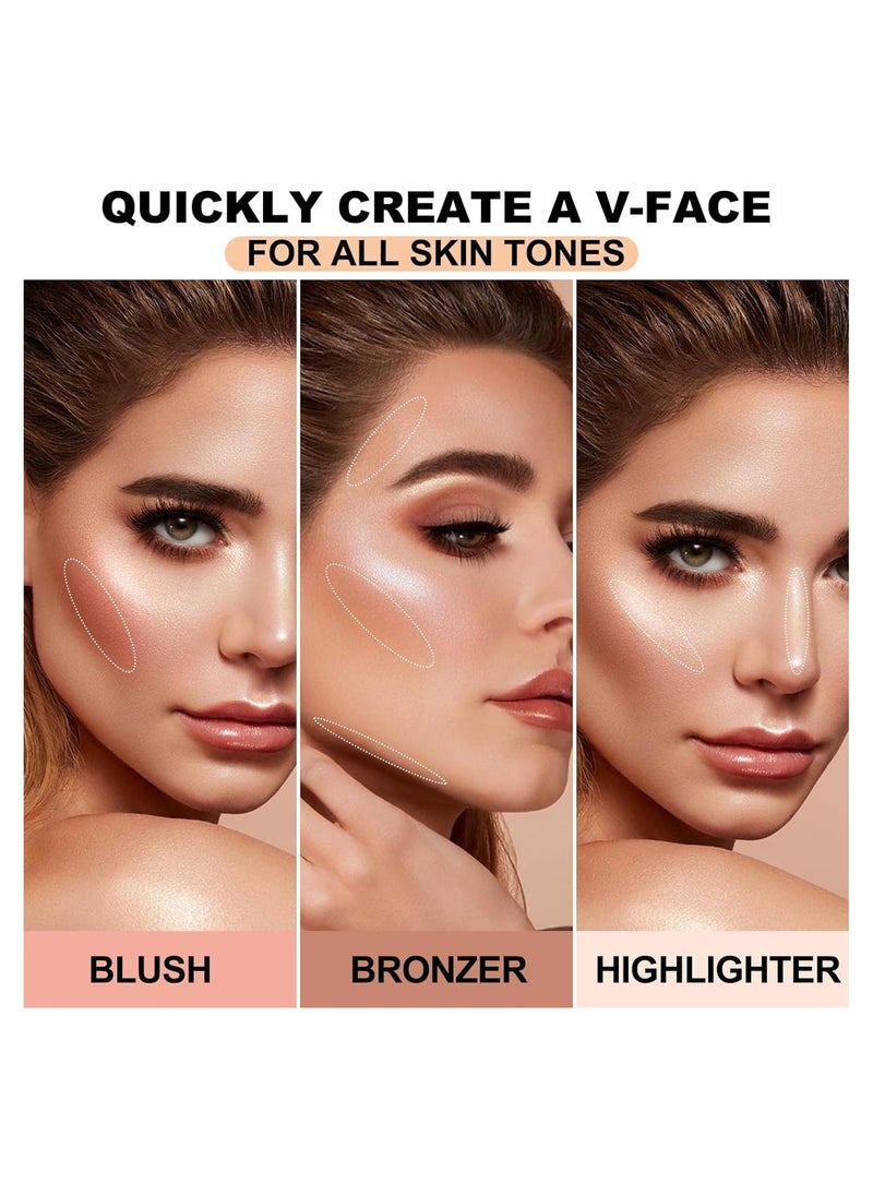 Blush Contour Highlighter Makeup Palette with Brush, 16 Colors Shimmer Face Blush Powder for Cheek