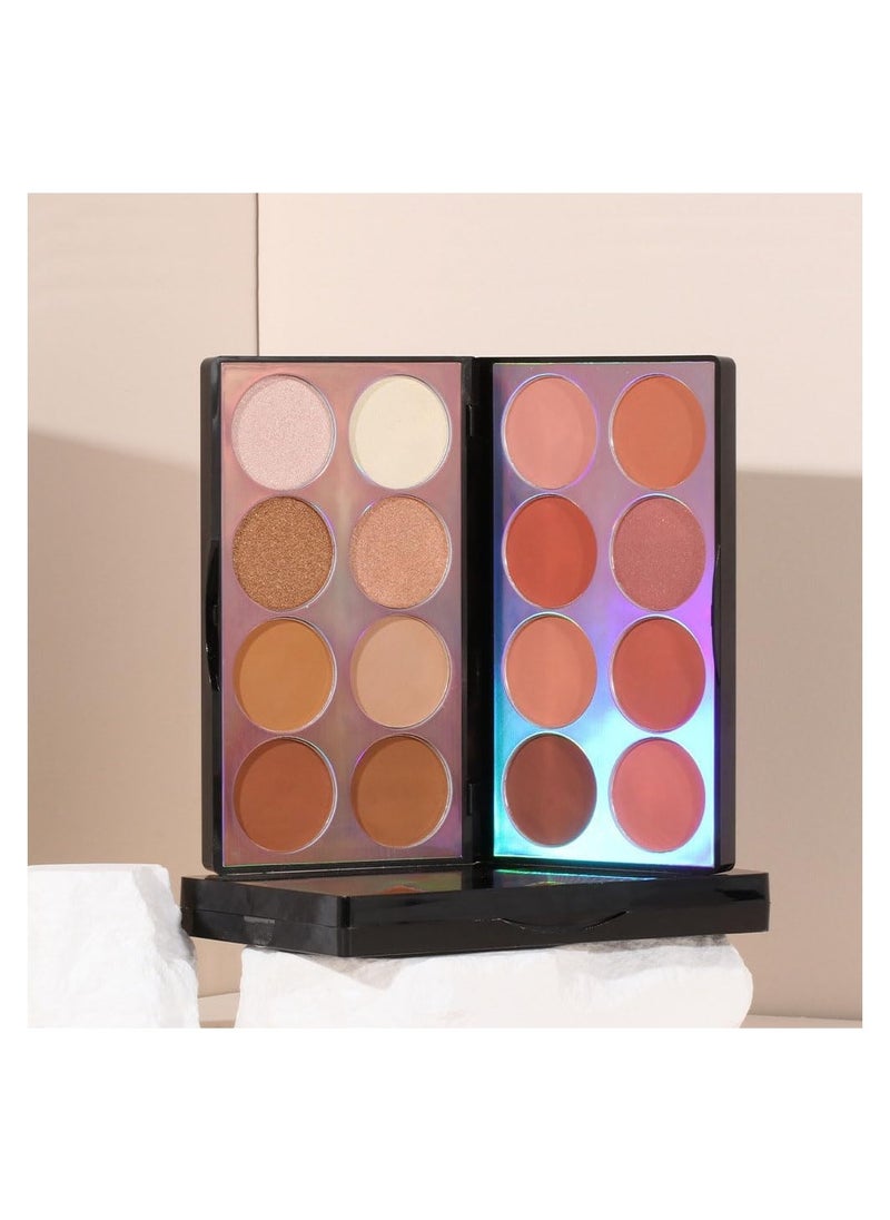 Blush Contour Highlighter Makeup Palette with Brush, 16 Colors Shimmer Face Blush Powder for Cheek
