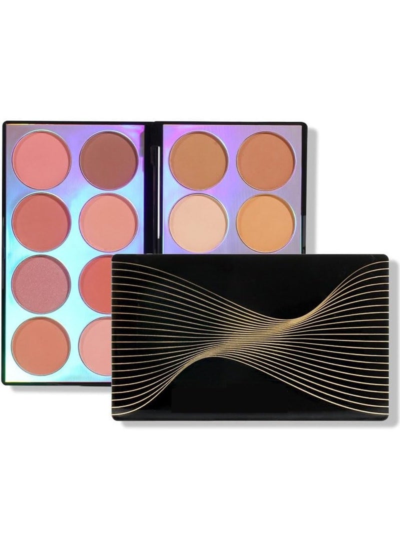 Blush Contour Highlighter Makeup Palette with Brush, 16 Colors Shimmer Face Blush Powder for Cheek