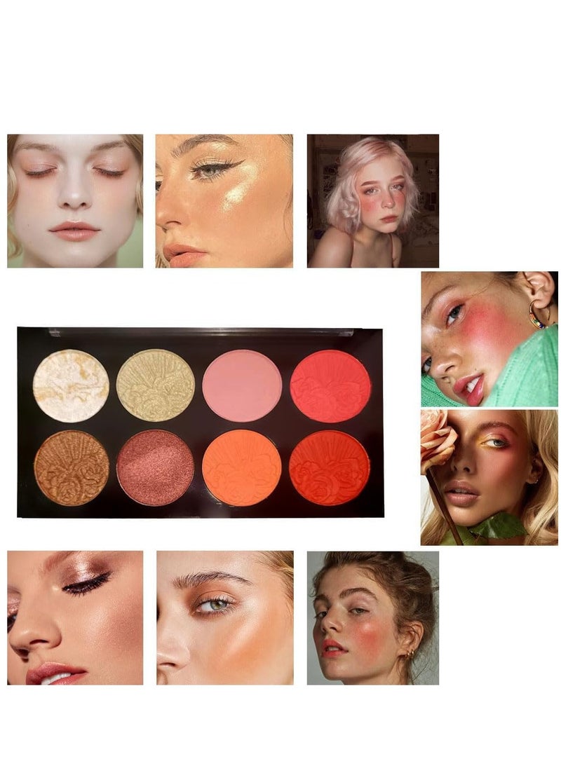 Powder Blush Palette, 8 Colour Blushers for Cheeks Make Up Palette Face Makeup Contour Palette Long