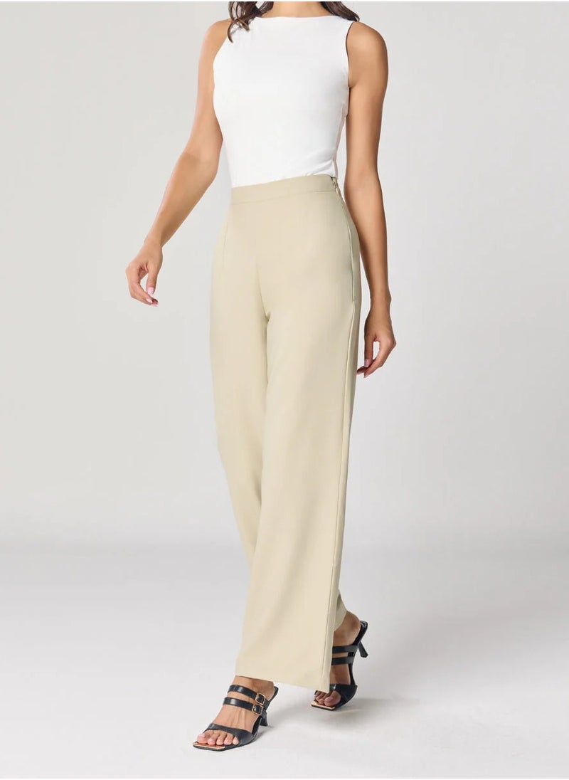 Light Beige Flared Formal Trouser