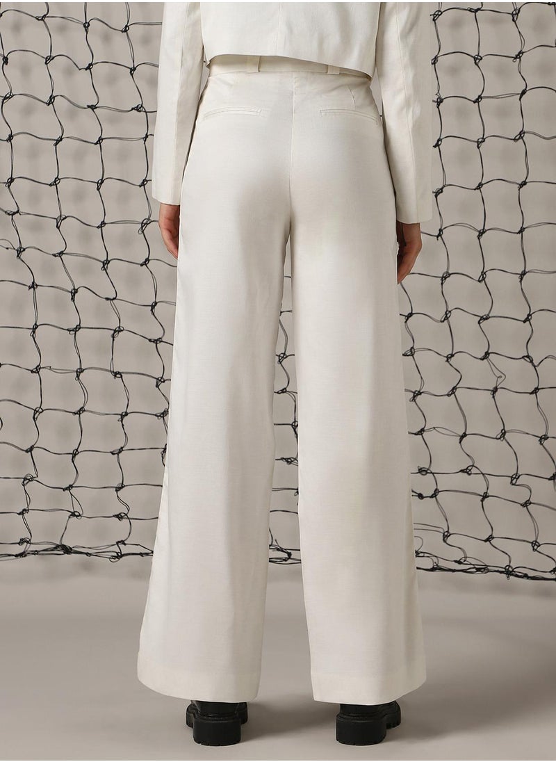 Women's Marshmallow Cotton Blend Solid Full Length Chinos Wide Leg Trouser