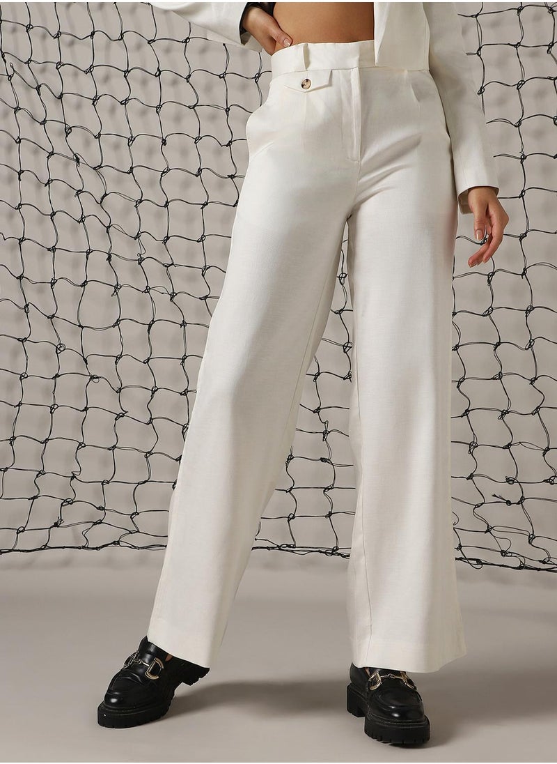 Women's Marshmallow Cotton Blend Solid Full Length Chinos Wide Leg Trouser