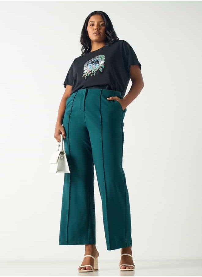 Plus Size Ulla Popken Pants with Button Closure and Pockets