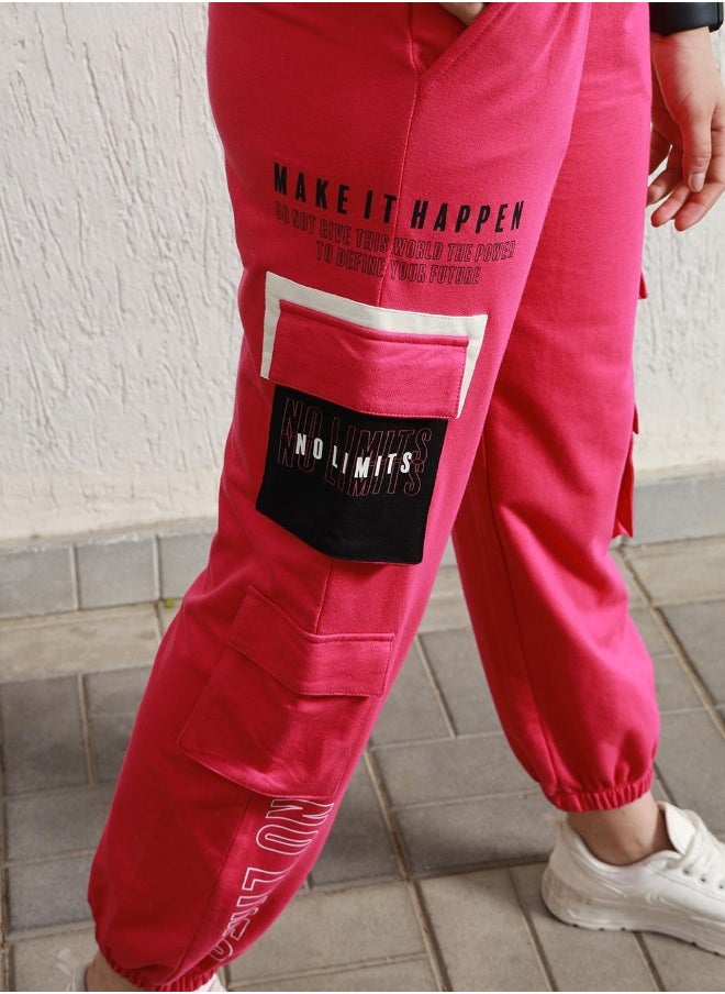 Women's Pink Cotton Blend Printed Full Length Cargo Regular Fit Trouser