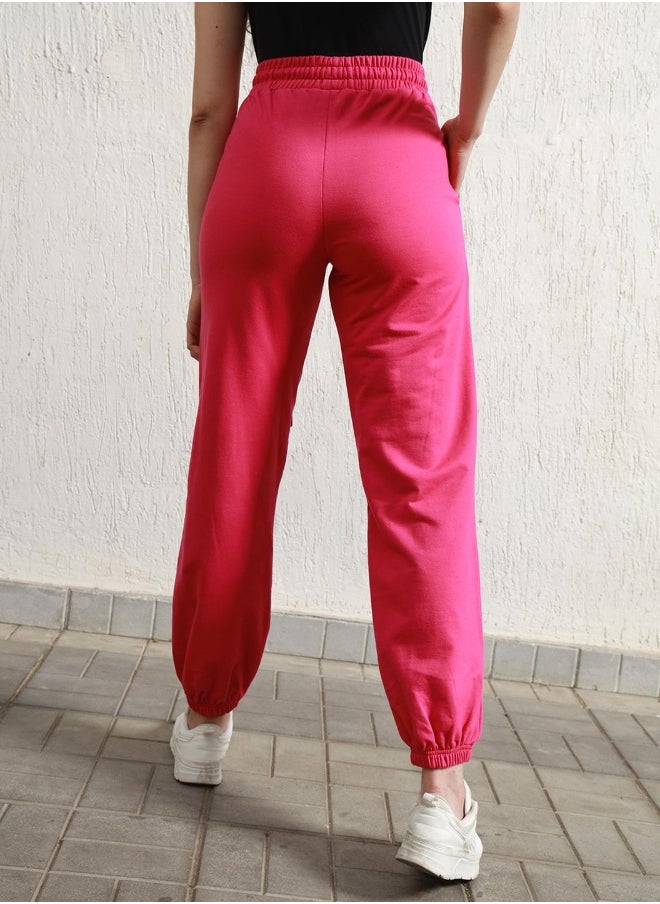 Women's Pink Cotton Blend Printed Full Length Cargo Regular Fit Trouser
