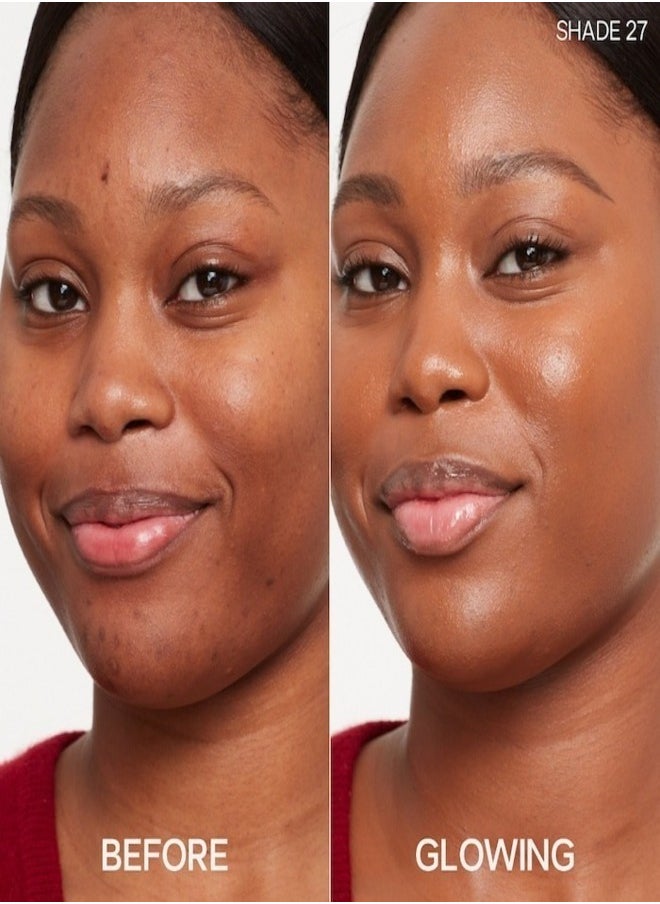 SAIE   Glowy  Super Skin Tint Foundation with Hyaluronic Acid , 27 Medium/Tan Deep Olive Undertones  30ml - Lightweight, Hydrating Coverage