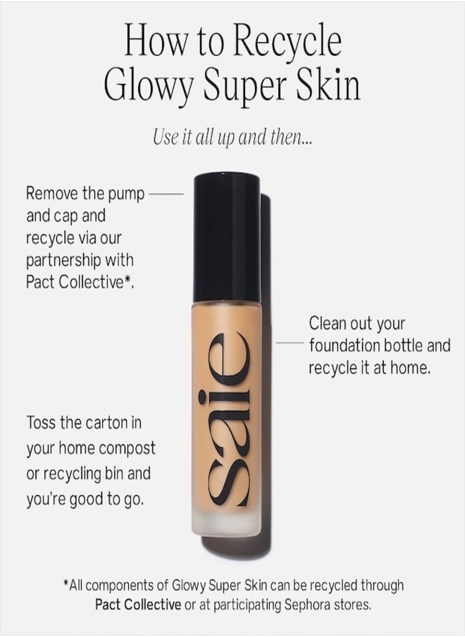 SAIE   Glowy  Super Skin Tint Foundation with Hyaluronic Acid , 31 Deep Warm Undertones 30ml - Lightweight, Hydrating Coverage