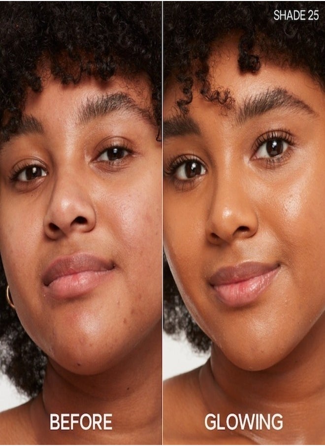 SAIE   Glowy Super Skin Tint Foundation with Hyaluronic Acid , 25 Medium/Tan Golden Undertones 30ml - Lightweight, Hydrating Coverage