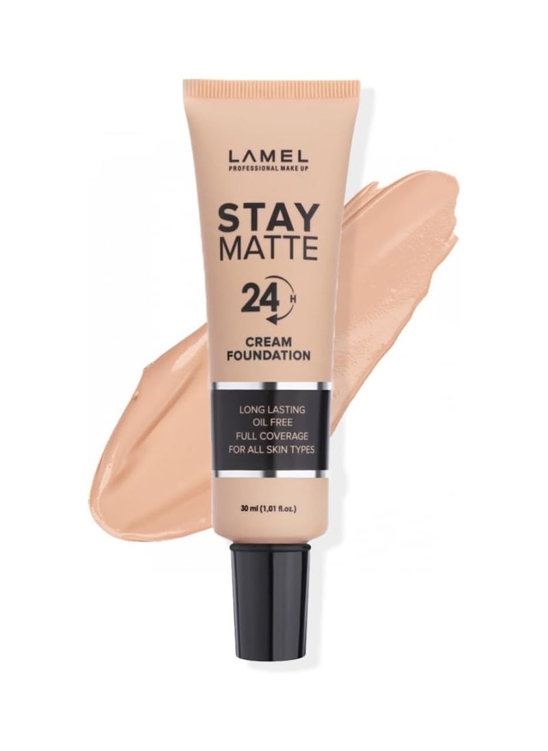 LAMEL Foundation Stay Matte - Full Coverage Foundation - Long-Lasting & Waterpoof - Dewy & Flawless Finish - For All Skin Type - Organic & Oil-Free - Anti-Aging Formula, 404-1.01 fl.oz (Toffee)