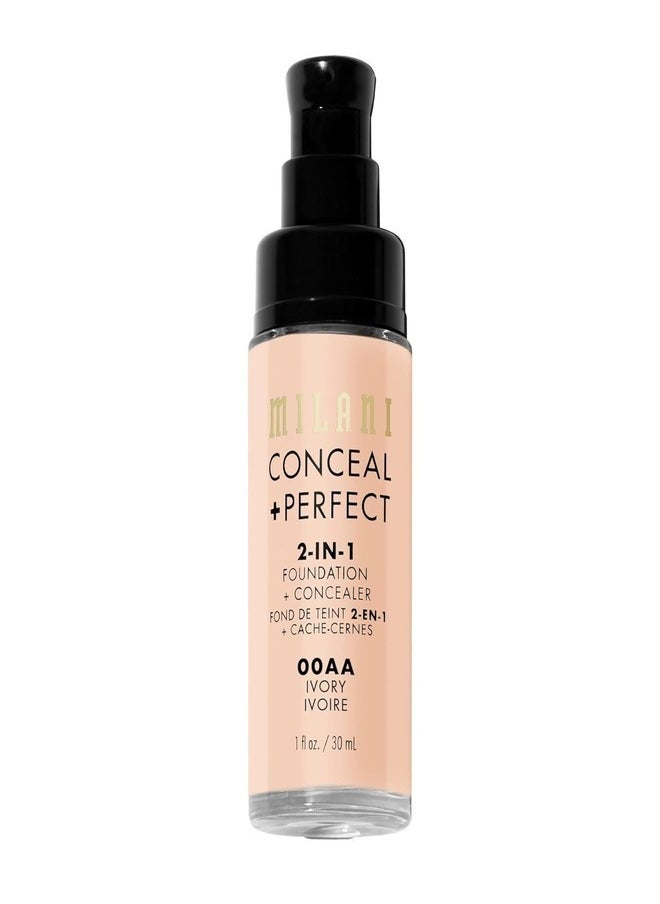 Milani Cosmetics Conceal + Perfect 2-In-1 Foundation + Concealer 00AA Ivory 30ml – Full Coverage, Lightweight, Long-Lasting, Water-Resistant, Oil-Free, Vegan & Cruelty-Free