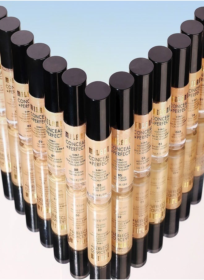 Milani Cosmetics Conceal + Perfect 2-In-1 Foundation + Concealer 00AA Ivory 30ml – Full Coverage, Lightweight, Long-Lasting, Water-Resistant, Oil-Free, Vegan & Cruelty-Free